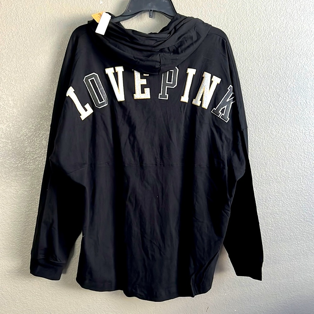 VS Pink bling black bling large logo long sleeve hoodie tee